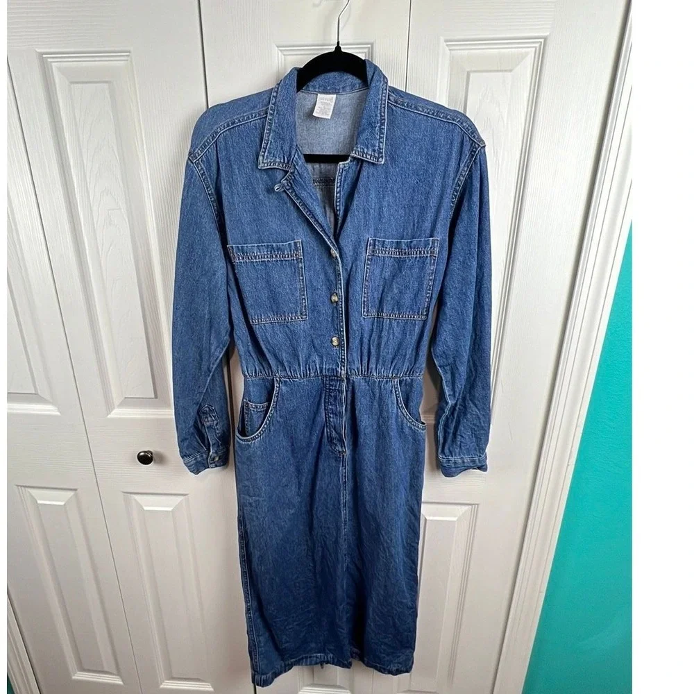 Lands End Denim Midi Dress Vintage Grunge Cottagecore Boho Blue Cotton Size‎ 10 - Picture 2 of 8
